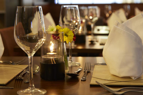 Wine Glasses on Table at Kanya Bistro